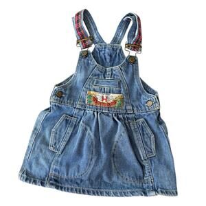 Vintage Hush Puppies Girl Denim Overall Jumper Dress 2T Patch Kids 90s Y2K Blue